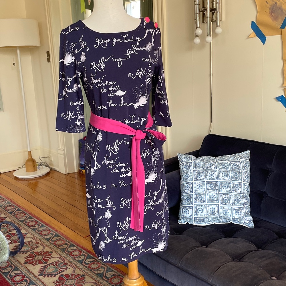 Lilly Pulitzer Novelty Knit Fitted Shift Dress 3/4 Sleeves & Pockets, Size M